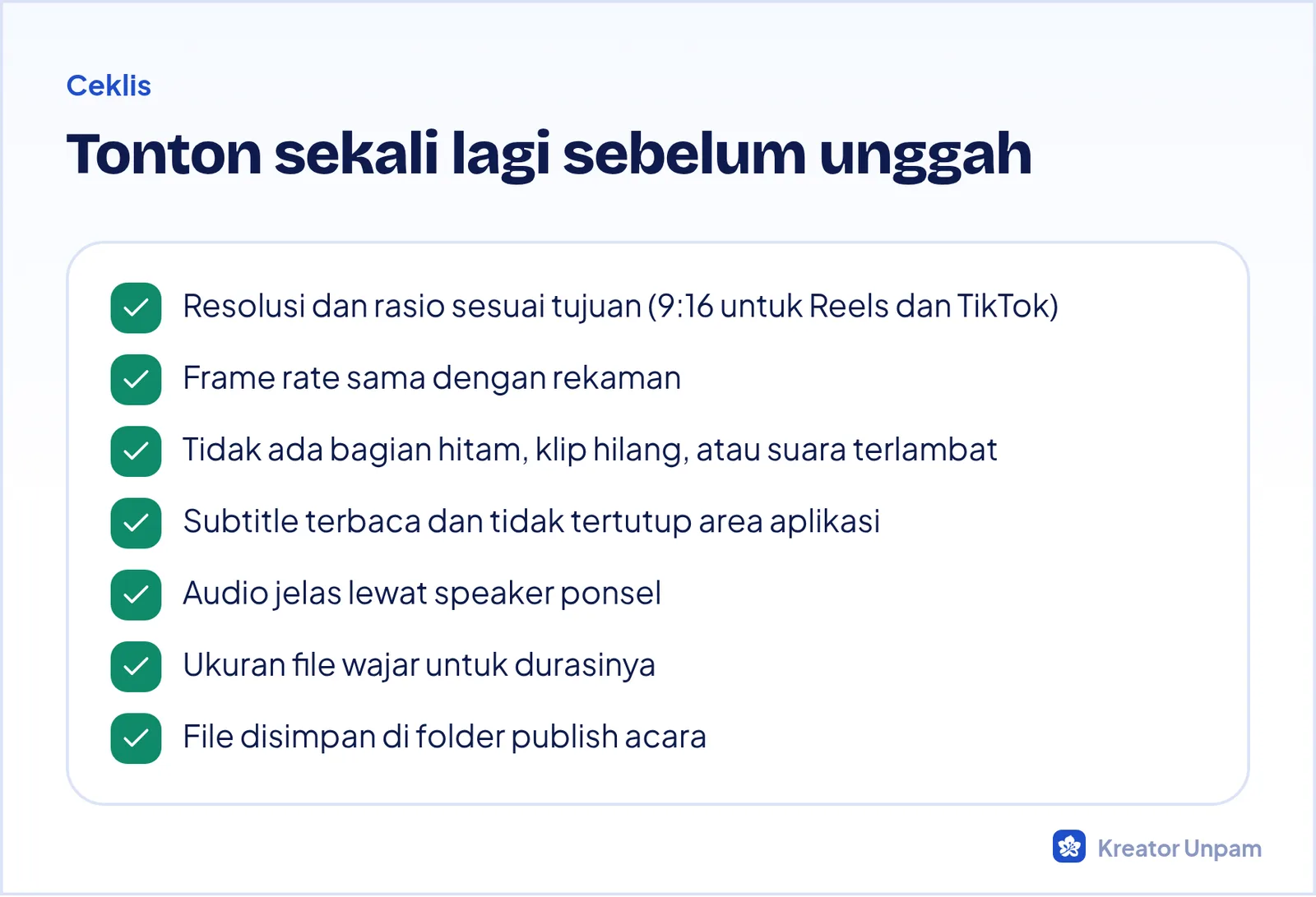 Ceklis memeriksa hasil export video sebelum diunggah