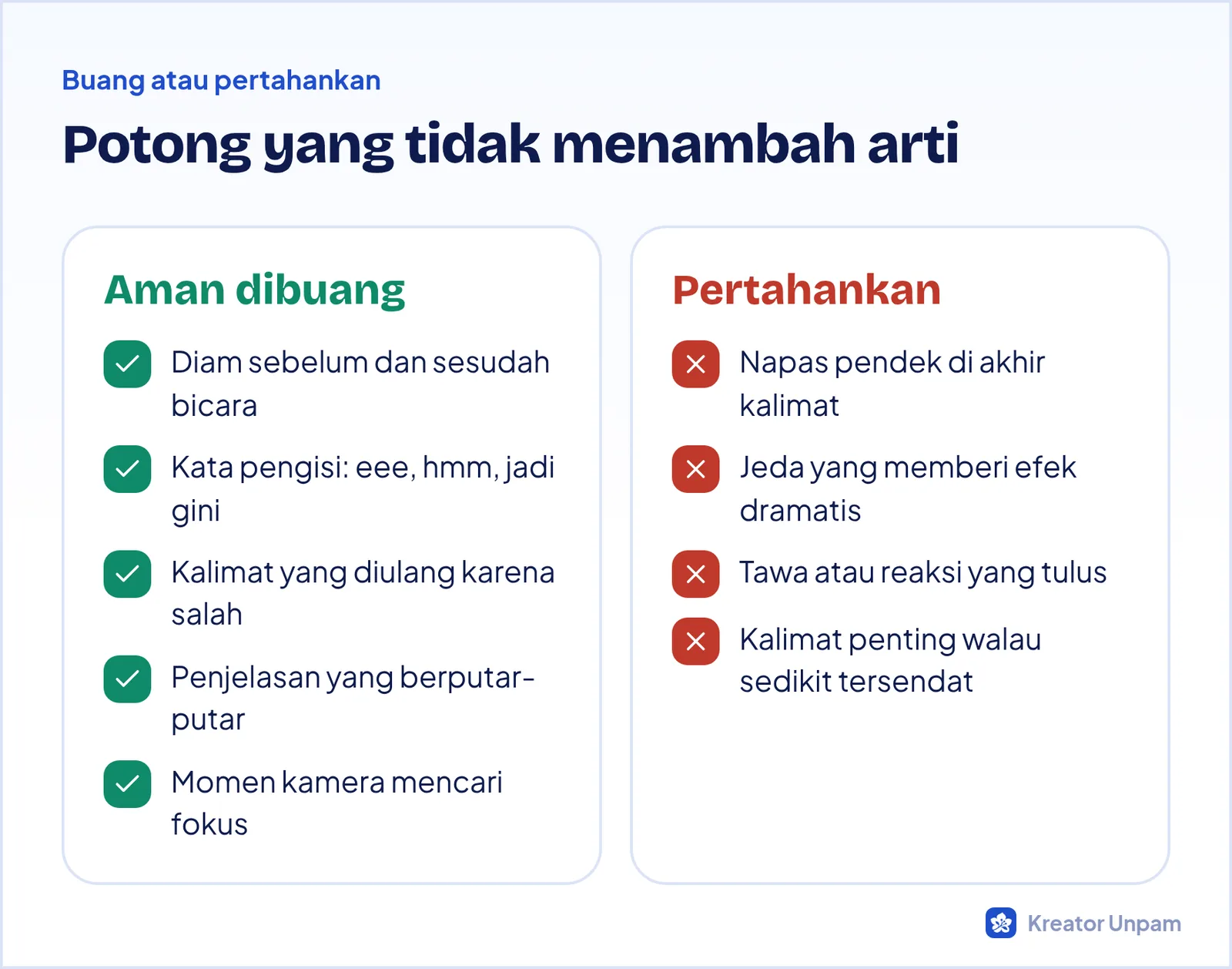 Bagian video yang aman dibuang dan yang sebaiknya dipertahankan saat editing